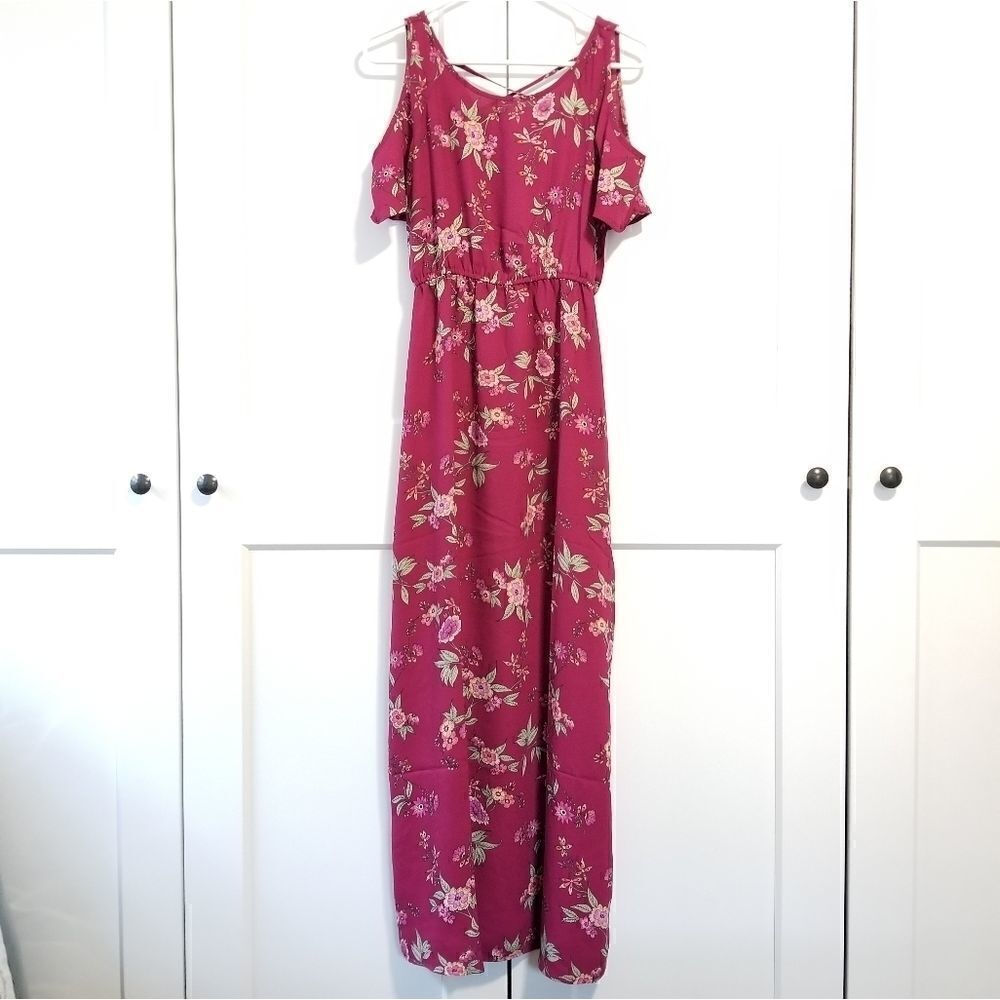 Pink rose cold shoulder maxi dress